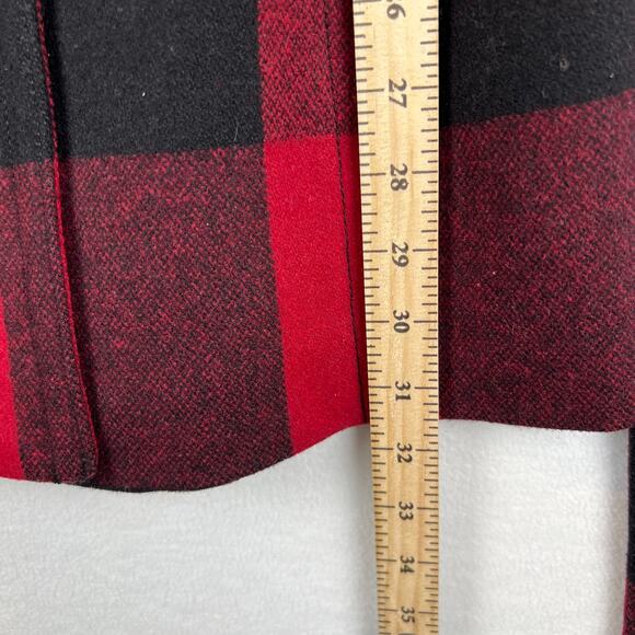 Banana Republic Buffalo Plaid Wool Peacoat Trench Coat Belt Jacket XS Red Black - Picture 5 of 10